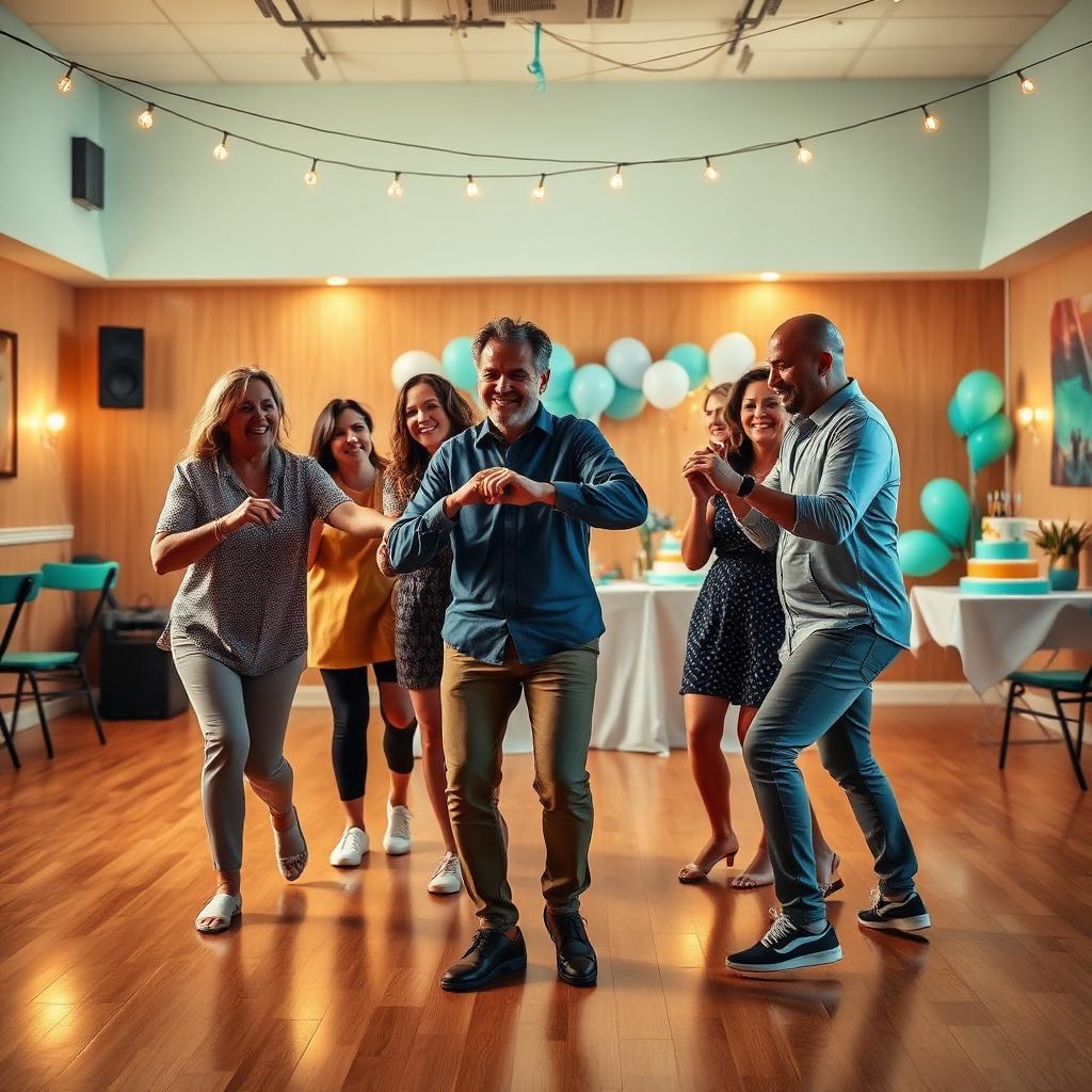Adults celebrating a birthday with a dance mini-lesson at Just Danze