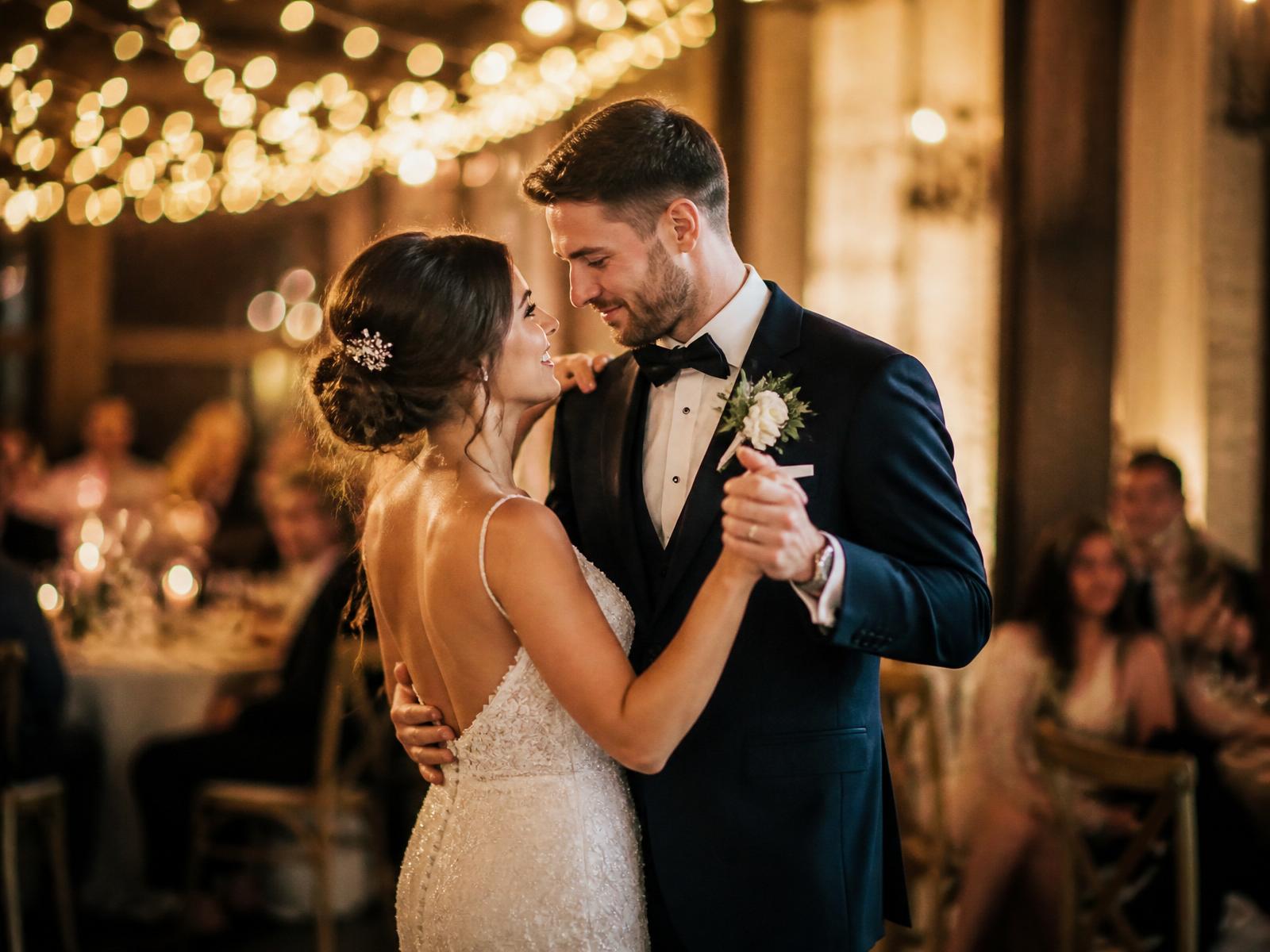 Bride and groom sharing their first dance